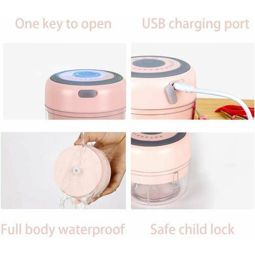 Mini Hachoir Electrique,Petit Hacher,3.7V Mixeur Portable Mini Blenders  Avec 3 Lames MéLangeur,Usb Rechargeable,Pour Noix Oignons Fruits Carotte  Viande Aliments Pour Bébés,KI