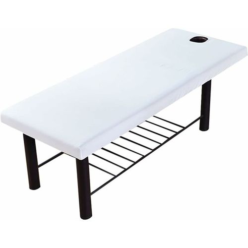 Drap De Lit De Massage, Housse De Canapé De Massage Beauté Avec Trou Pour Le Visage, Bord Élastique Avec Cordon De Serrage (Blanc)