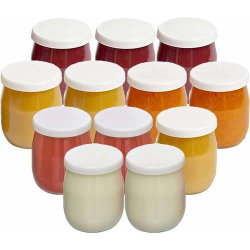 Lot De 12 Pots De Yaourt En Verre Avec Couvercles Étanches ? Fabriqués En France ? Pour Yaourtières ? Multicuiseurs Et Robots Cuiseurs (Thermomix, Seb, Etc) ? 143 Ml / 125 Grammes