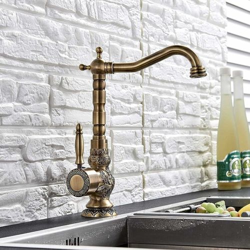Cuisine Familiale Moderne et Salle de Bains Robinet Mitigeur Cuivre Antique Robinet Mitigeur de à Levier Lavabo Robinets de Lavabo Avec Bec Pivotant Rétro Robinet D'évier de Cuisine