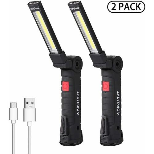 Lampe De Travail Led Lampe Torche Baladeuse Led Lampe Atelier Led Rechargeable Lampe D'inspection Lampe De Poche Base Magnétique 5 Modes Pour Lampe Garage, Camping, D'urgence Petit,2 Pièces