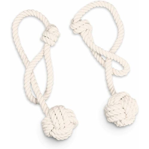 Embrasses De Rideau En Mousse, 2 Paires D'embrasses De Rideau En Corde, Attaches De Rideau Avec Une Boule, Coton Naturel, Tricotées À La Main, Boucle Facile À Nouer, Pour Décoration De Rideau (Blanc)
