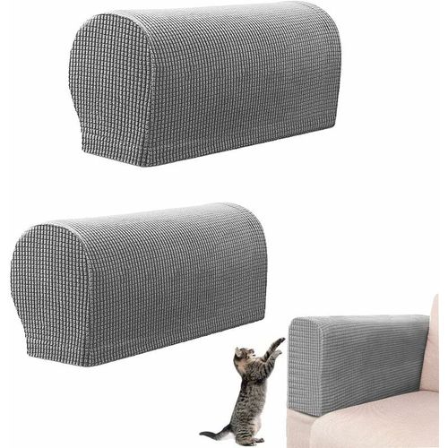 Housses D'accoudoirs Élastiques Protège-Accoudoirs De Canapé Extensibles Housses De Canapé Et De Bras Housses De Bras De Canapé Souples Amovibles Lavables 2 Set Capuchons De Bras De Dossier Pour Fauteuil Canapé Fauteuil Stretch Fit-Gris