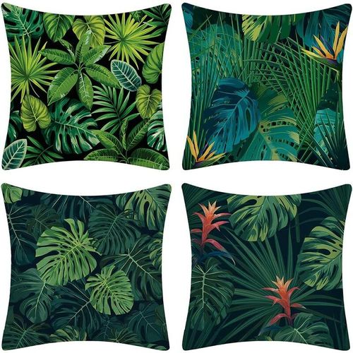 4 Pièces De Housse De Coussin Méditerranéen Artiste Cactus Plante Motif Canapé Taie D'oreiller Maison Salon Chambre Décoration De La Maison, 45x45 Cm, (Feuilles Vertes)