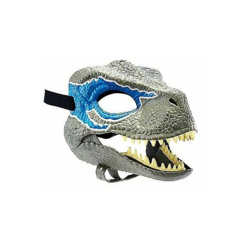 Masque De Dinosaure Avec Mâchoire D'ouverture, Ouvertures Pour Les Yeux Et Le Nez Et Sangle Sécurisée - Bleu