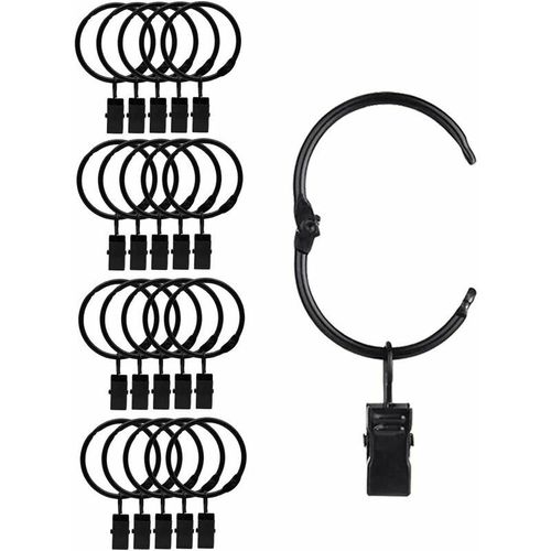 20 Pièces Anneaux À Pince À Rideau En Métal Ouvrants, Ouverture Et Fermeture Faciles, Diamètre Intérieur 38 Mm, Pour Rideaux Lourds Et Rideaux Légers (Noir)