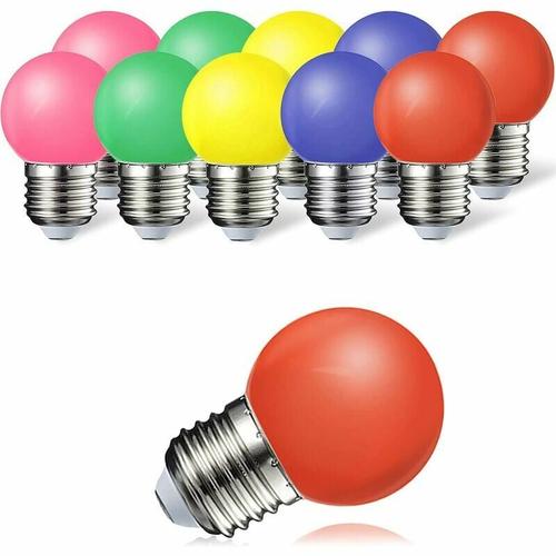 Lot De 10 E27 Ampoule Couleur Led 1w Colorful Bulb 100lm Économie D'énergie Lampe De Couleur 360° Angle , Rouge, Jaune, Bleu, Vert Et Rose [Classe Énergétique A]