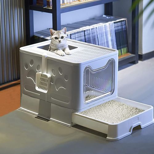 Bac À Litière Pour Chat|Grande Maison De Toilette Chat Pliable Avec Couvercle|Bac De Tiroir | Facile À Nettoyer, Grande Capacité |Portable