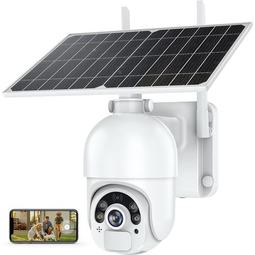 Caméra Surveillance WiFi Extérieure Solaire, Caméra de Surveillance sans Fil Batterie 14400mAh, 1080P IP Caméra Batterie, Détection PIR/Radar, Vision Nocturne, Audio Bidirectionnel, IP66 Étanche