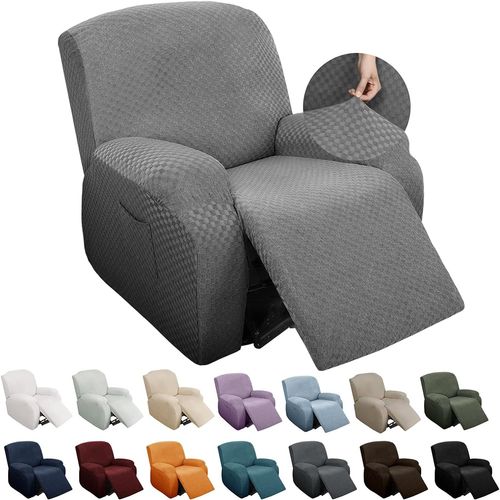 Housse De Canapé Inclinable Extensible Dernière Housse De Fauteuil Inclinable Jacquard Avec Poches Latérales Housse De Fauteuil Inclinable Antidérapante Protecteur De Meubles De Canapé Avec Fond Élastique (Lot De 4) (Chaise, Gris Clair)