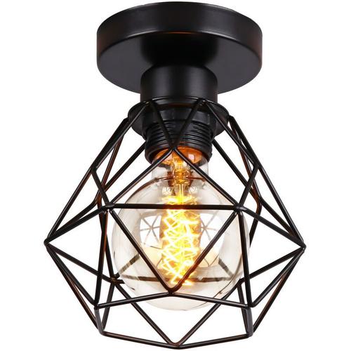 Plafonnier Industrielle Vintage Design Rétro Luminaire Led E27 Pour Salon Chambre Cuisine Couloir - Noir