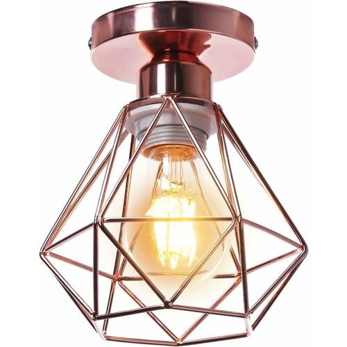 Plafonnier Industriel En Métal Or Rose Suspension Luminaire Style Vintage Design Forme Cage Diamant Rétro Pour Salon Chambre Salle À Manger Sans Ampoule