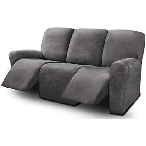 Housse De Canapé Inclinable Housse De Canapé Inclinable En Velours Stretch 3 Coussins Housse De Canapé Inclinable Housse De Canapé Épaisse Et Douce Lavable (Lot De 8) (Gris Foncé)