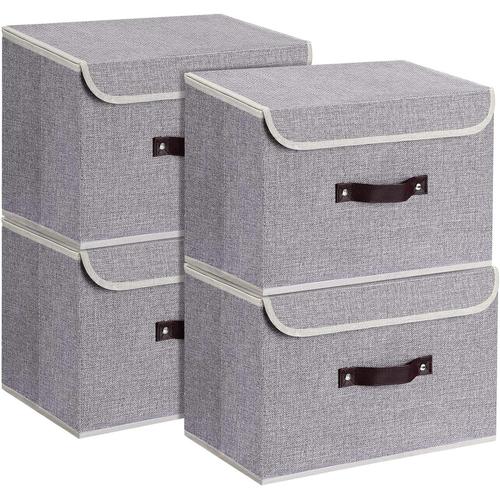 4 Pièces Grands Bacs de Rangement avec Couvercle Pliable Boîte de Rangement en Tissu Cube de Rangement Pliable Organisateur Conteneurs Paniers avec Couvercle pour Jouets, Étagères, Vêtements, Papiers et Livres, 10,3 x 7,9 x 6,7 pouces