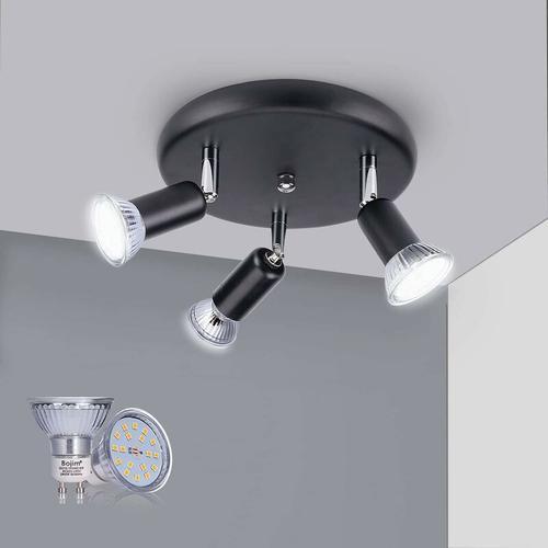 Luminaire Plafonnier Led Orientable 350°, 3 X 6w Ampoules Gu10, 3 Spots Plafond, Luminaire Interieur Spot 230v 600 Lm, Ip20 Lustre Cuisine Ra82 120° Angle [Classe Énergétique E]-Noir 4500k