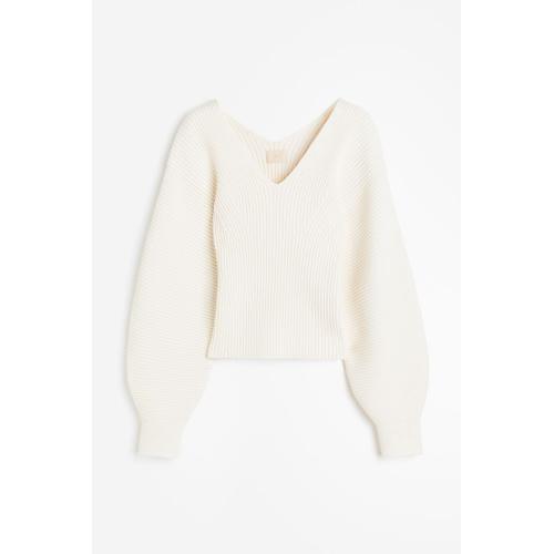 Pull En Maille Côtelée - Blanc