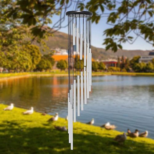 Carillons éoliens extérieurs grand tuyau en aluminium argenté carillons éoliens en bois massif et 18 carillons éoliens en alliage d'aluminium givré or