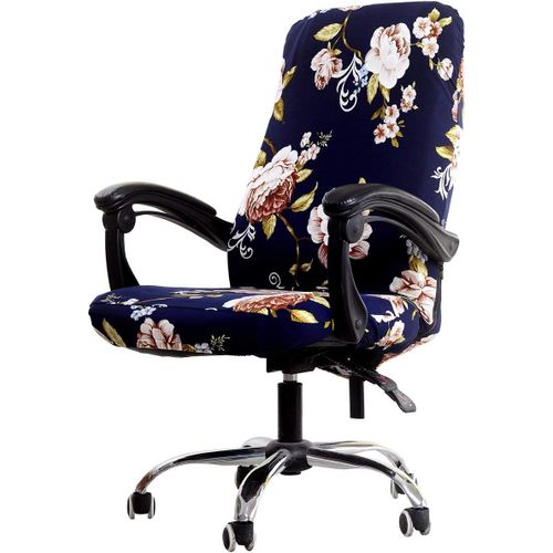 Housse De Chaise De Bureau Imprimée, Housse De Chaise D'ordinateur Élastique Housse De Chaise De Patron Universelle Housse De Chaise À Dossier Haut De Style Simple Moderne - Pivoine,Large