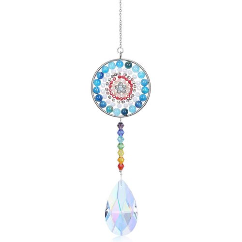 Chakra Cristal Rond Cristal Perle Pendentif Suspendu Prisme Goutte Attrape-Soleil pour Windows Maison Jardin Décor (Synthétique Malachite) Lac Bleu