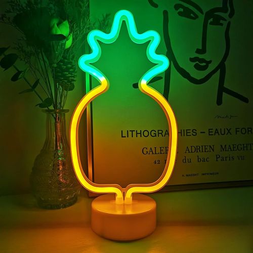 Enseigne Au Néon Ananas, Décoration Artistique De Lampe Led En Forme D'ananas Jaune Et Vert, Accessoires Pour Fournitures De Fête De Chambre À Coucher À La Maison, Joli Cadeau De Vacances D'anniversaire De Noël, 1pcs