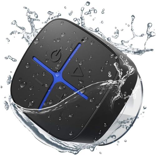 Haut-parleur de douche, haut-parleur étanche Bluetooth avec ventouse, haut-parleur de salle de bain portable sans fil avec stéréo, 10 heures de lecture, mini haut-parleur de piscine de cuisine extérieure de Noël noir
