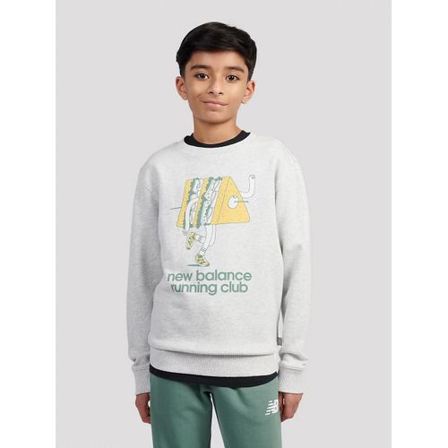 New Balance Running Club Cartoon Graphic Ft Crew Kids Sweat Gris