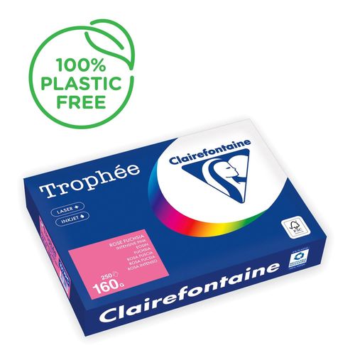 Clairefontaine Trophée - 209 microns - rose intense - A4 (210 x 297 mm) - 160 g/m² - 250 feuille(s) zéro plastique - papier teinté