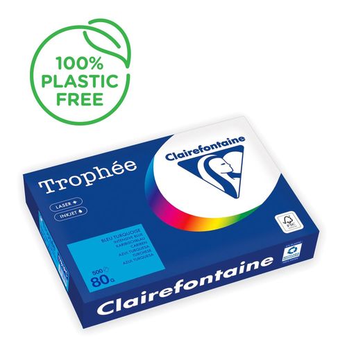 Clairefontaine Trophée - 107 micromètres - bleu intense - A4 (210 x 297 mm) - 80 g/m² - 500 feuille(s) zéro plastique - papier teinté