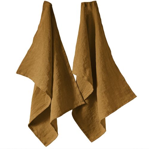Lot De 2 Essuie-Vaisselle 50x70 Cm Lin Français Caramel