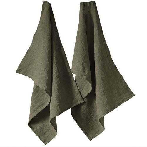 Lot De 2 Essuie-Vaisselle 50x70 Cm Lin Français Thym