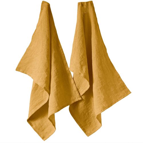 Lot De 2 Essuie-Vaisselle 50x70 Cm Lin Français Miel