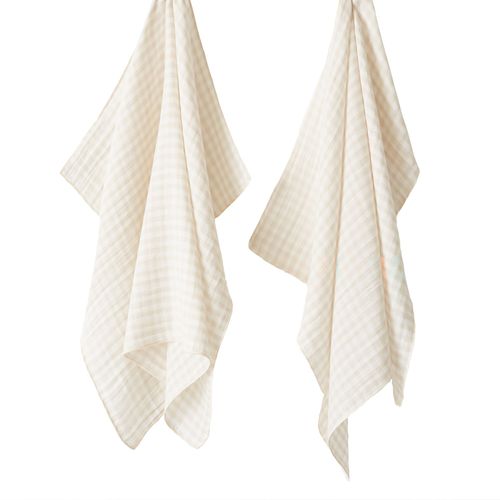 Lot De 2 Essuie-Mains 50x70 Cm Gaze De Coton Quadri Naturel