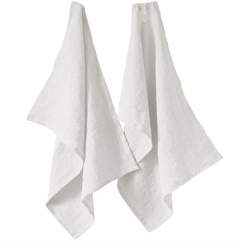 Lot De 2 Essuie-Vaisselle 50x70 Cm Lin Français Craie
