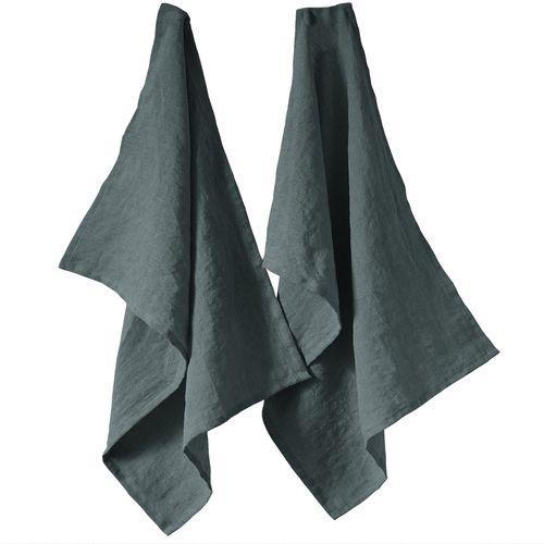 Lot De 2 Essuie-Vaisselle 50x70 Cm Lin Français Ardoise