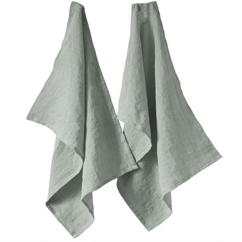 Lot De 2 Essuie-Vaisselle 50x70 Cm Lin Français Eucalyptus