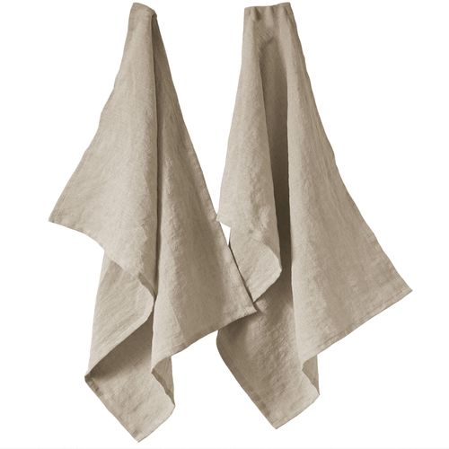 Lot De 2 Essuie-Vaisselle 50x70 Cm Lin Français Sable