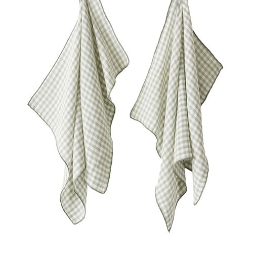 Lot De 2 Essuie-Mains 50x70 Cm Gaze De Coton Quadri Eucalyptus