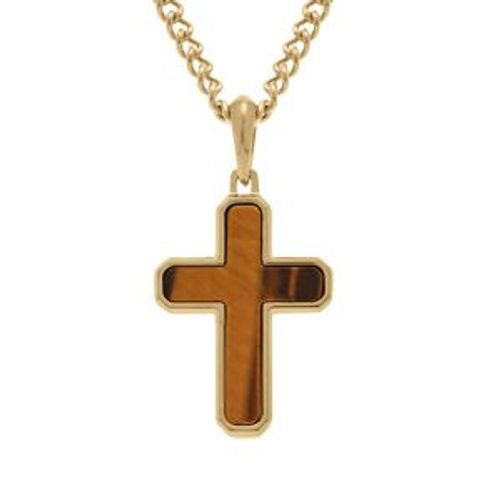 Collier Acier Doré Pendentif Croix 30x20mm Marron 50+10cm