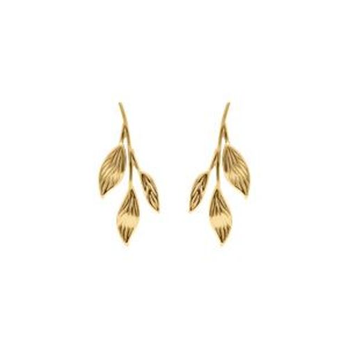 Boucles D'oreilles Tige Acier Doré Pendante Feuillage