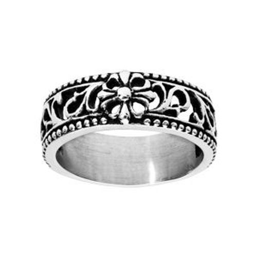Bague Acier Anneau Ajouré Motif Antique Patiné