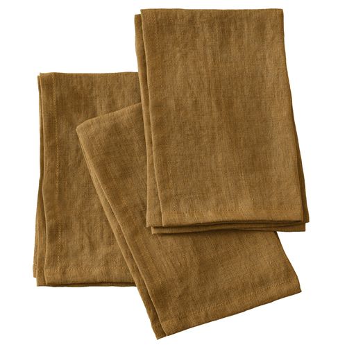 Lot De 3 Serviettes 40x40 Cm Lin Français Caramel