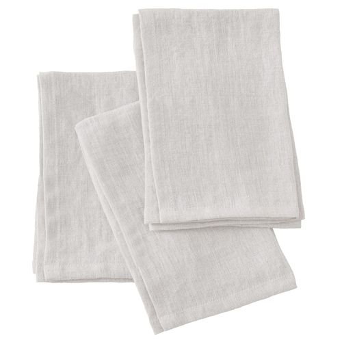 Lot De 3 Serviettes 40x40 Cm Lin Français Craie