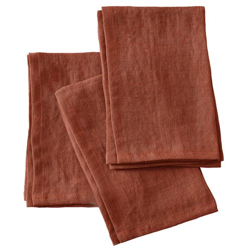 Lot De 3 Serviettes 40x40 Cm Lin Français Paprika