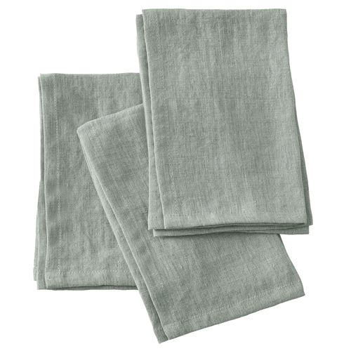 Lot De 3 Serviettes 40x40 Cm Lin Français Eucalyptus