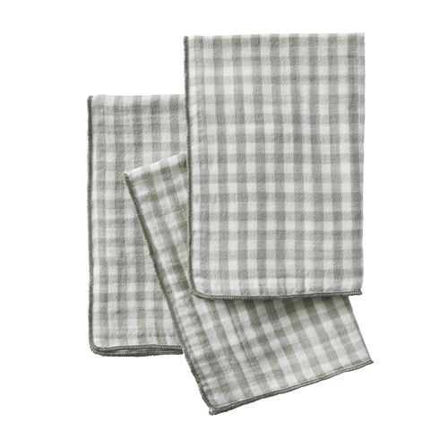 Lot De 3 Serviettes 40x40 Cm Gaze De Coton Quadri Eucalyptus