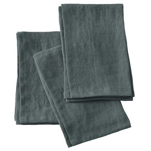 Lot De 3 Serviettes 40x40 Cm Lin Français Ardoise