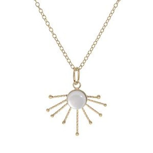 Collier Plaqué Or Pendentif Soleil Pierre Nacre Véritable 42+3cm