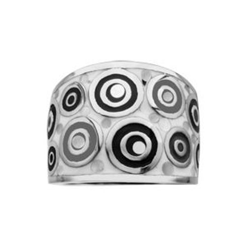Bague Acier Stella Mia Large Résine Motif Rond Noir Et Blanc