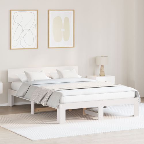 Vidaxl Cadre De Lit Avec Tête De Lit Blanc 150x200 Cm Bois De Pin Massif