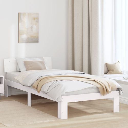 Vidaxl Cadre De Lit Avec Tête De Lit Blanche 100x200 Cm En Bois De Pin Massif